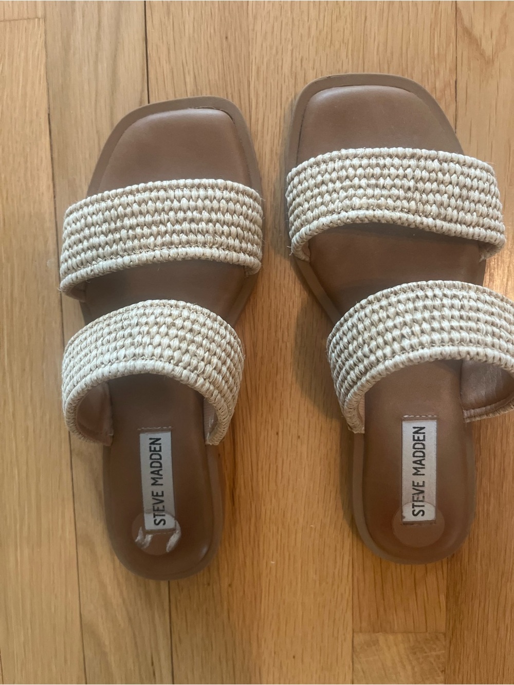 Steve Madden Women's Cream Braided Double-Strap Slide Sandals Size 6